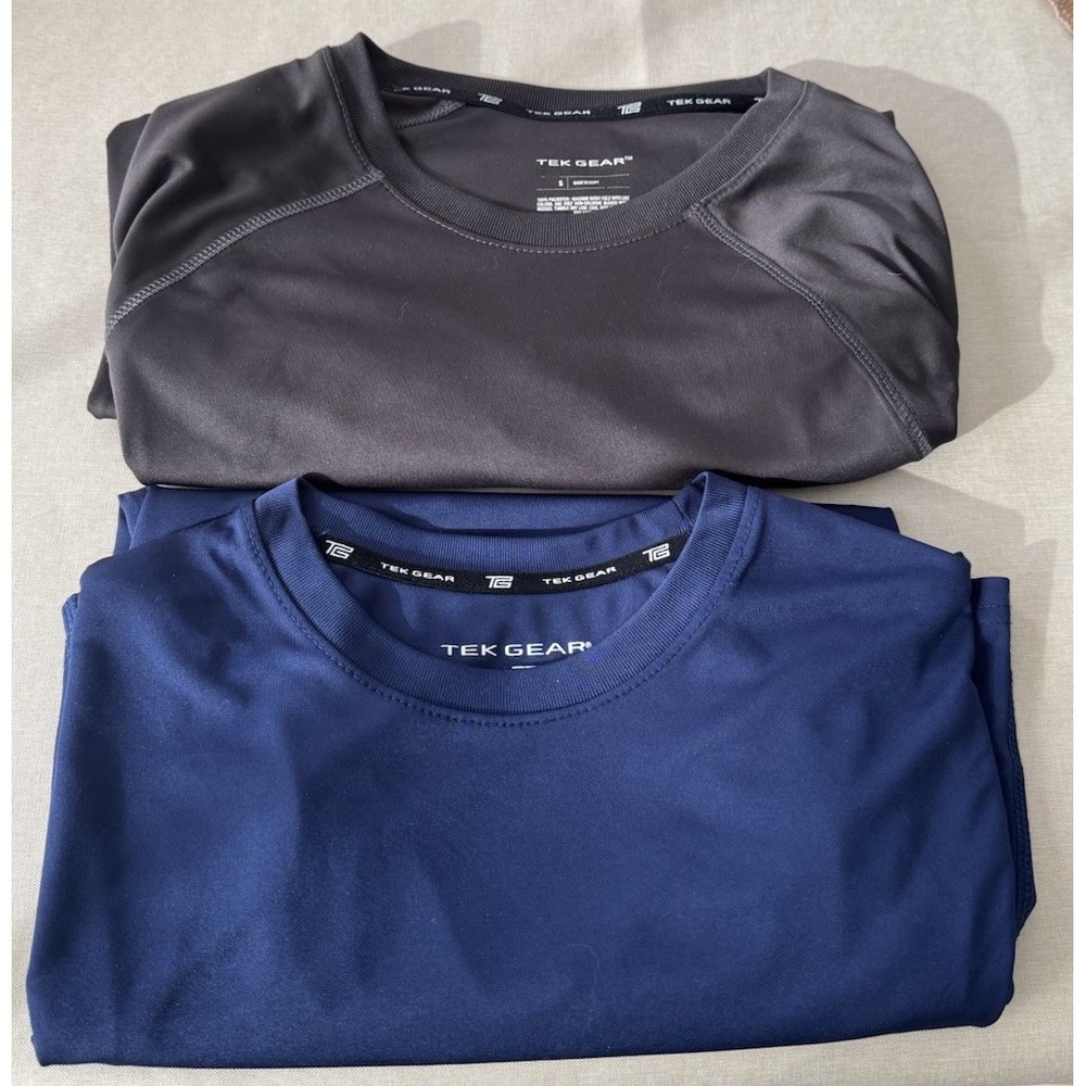 TEK GEAR Active Shirts Mens Small Athletic Navy Gray Short Sleeve‎ Set Of 2 EUC